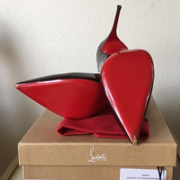 *OG pair* Christian Louboutin So Kate 120 Metal Patent Rouge Noir - Picture 7 of 10